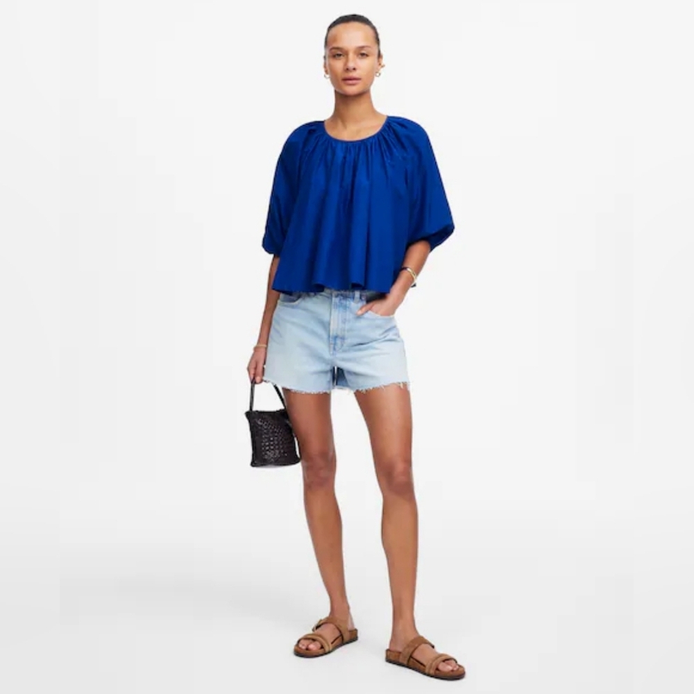 NWT $118 Madewell Shirred Puff-Sleeve Top in Cotton-Silk Voile Womens Size Small - Picture 4 of 11
